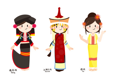 矢量可爱少数民族装扮德昂族达斡尔族傣族