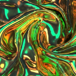 3D渲染彩色高反射流动金属箔背景