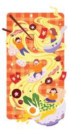 卡通人物快乐拉面手绘插画