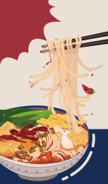 筷子夹起螺蛳粉矢量插画