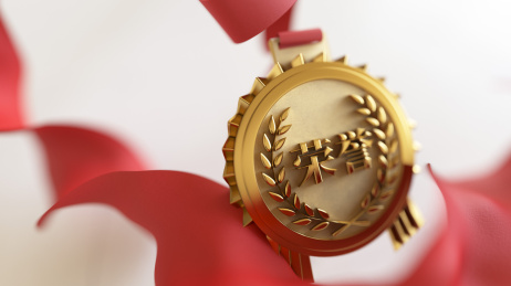 三维渲染英雄金色奖牌