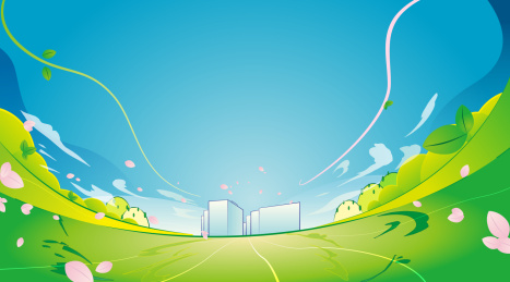 春天花瓣飞舞的草地矢量场景插画