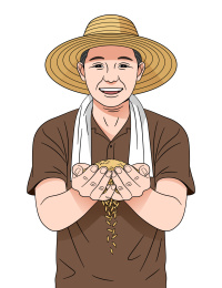 一个双手捧着稻米的农民插画