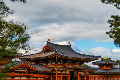 亚洲日本宇治平等院凤凰堂屋檐冬季局部