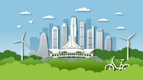 中国广西南宁市城市剪纸风矢量插画蓝色