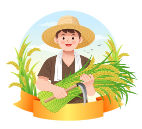 一个抱着稻谷的农民