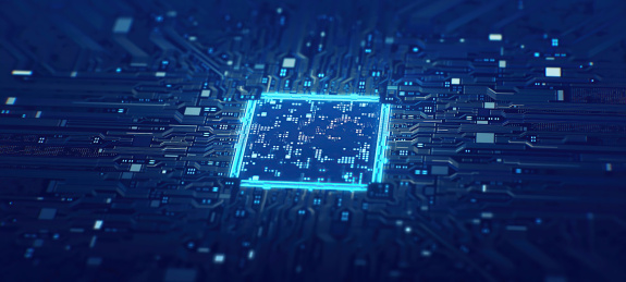 蓝色电路板科幻发光芯片