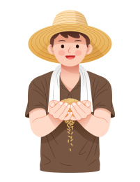 一个双手捧着稻米的农民