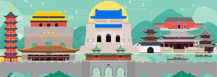 江苏南京地标古建筑插画