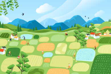 农业生态自然风景矢量插画