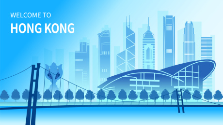 中国香港城市天际线矢量插画蓝色
