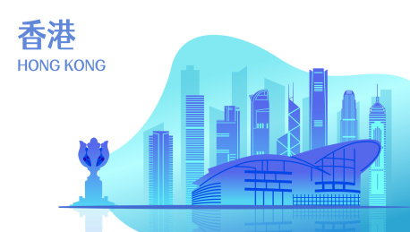 中国香港城市天际线矢量插画网页版蓝色