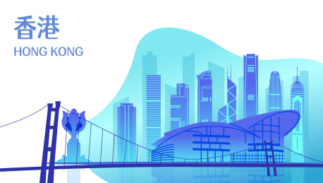 中国香港城市天际线矢量插画网页版蓝色