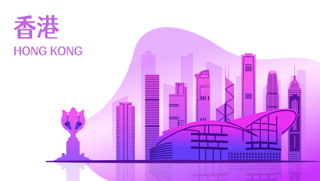 中国香港城市天际线矢量插画网页版紫色