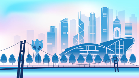 中国大湾区香港城市天际线矢量插画蓝色