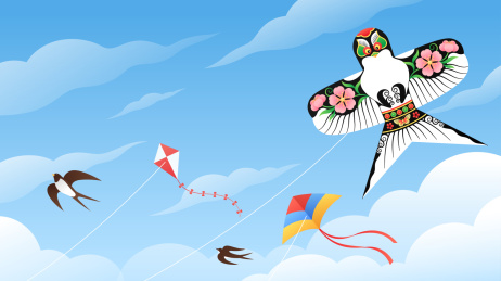 天空中的风筝插画横版