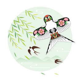 风筝和柳叶燕子插画