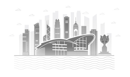 中国香港城市天际线矢量插画灰色