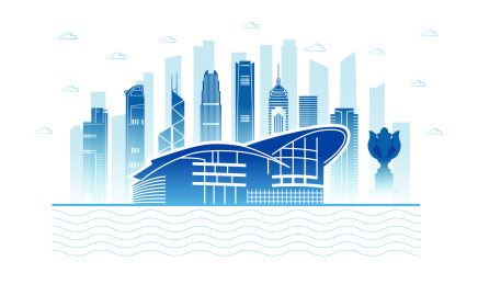 中国香港城市天际线矢量插画蓝色