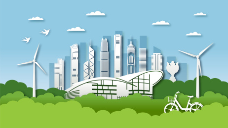 中国香港城市剪纸风矢量插画蓝色