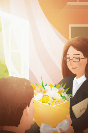 学生给老师送花教师节-无字