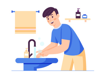 男生正在洗手矢量扁平插画