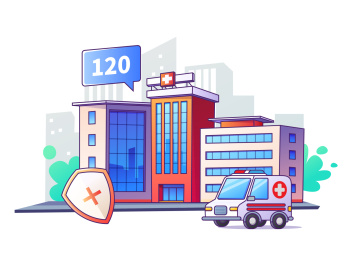 医院和救护车矢量扁平插画