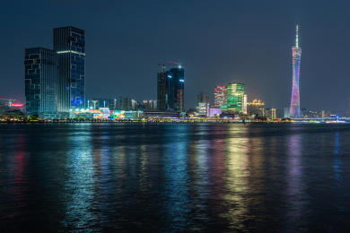 中国广东广州广州塔和猎德大桥城市景观夜景