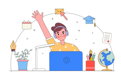 学习网络课程的大学生矢量插画