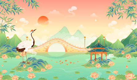 中国风户外风景矢量插画