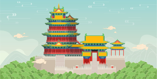 江苏南京特色建筑的阅江楼国风插画