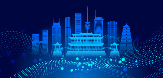 中国陕西西安城市天际线矢量插画