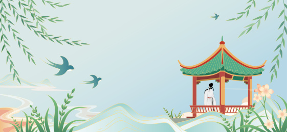 东方国潮风春风亭李白对酌图