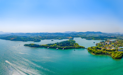 航拍江苏省常州溧阳天目湖景区、太公山景区