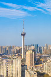 四川成都晴朗白天高空俯拍339电视台远景