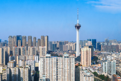 四川成都晴朗白天高空俯拍339电视台远景