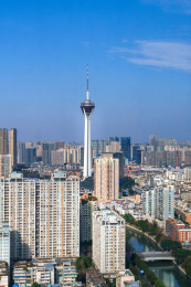 四川成都晴朗白天高空俯拍339电视台远景