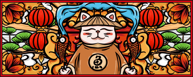 卡通中式招财猫插画