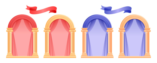 欧式罗马柱拱形门窗和丝带