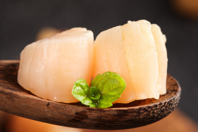 勺子上挖着扇贝柱