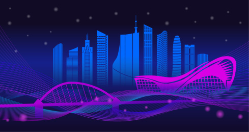 中国安徽合肥市城市夜景矢量插画