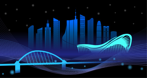 中国安徽合肥市城市夜景矢量插画蓝色