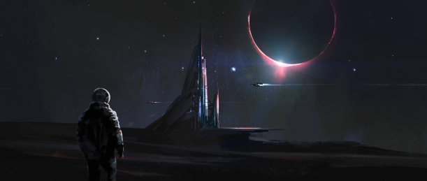 异星星球上的宏伟建筑，数码绘画。