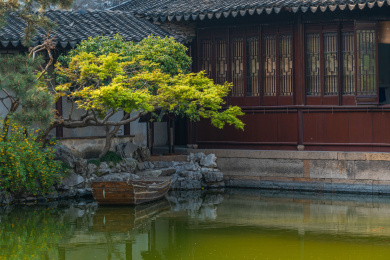 中国江苏苏州园林，艺圃园林景观