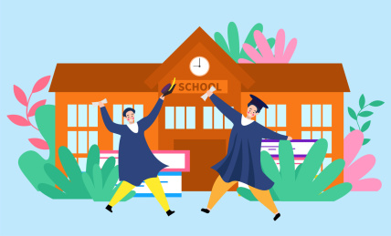毕业的学生在学校庆祝