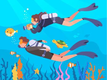 男生和女生正在潜水矢量插画