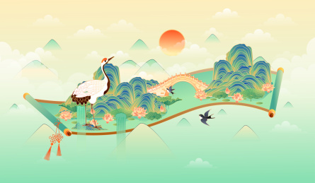 国风山水风景矢量插画