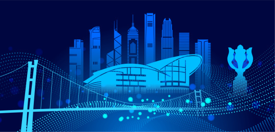  中国香港城市天际线夜景矢量插画