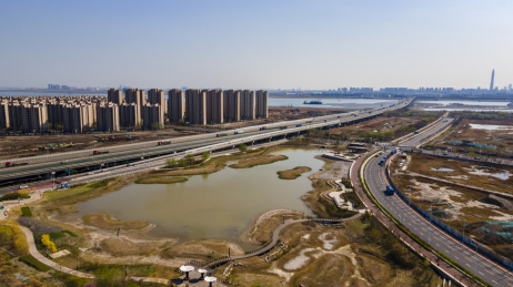 天津汉沽永定新河特大桥秦滨高速航拍俯视图