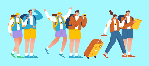 旅行情侣游客插画